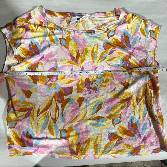 Joie 100% Linen Bohemian Floral Cap Sleeve Boxy Crop Tee - Picture 7 of 8